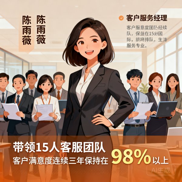 陈雨薇，客户服务经理，带领15人客服团队，客户满意度连续三年保持在98%以上